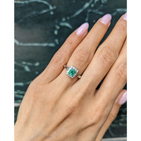 0.45 Ct. Emerald and Natural Diamond Pave Ring, Platinum 950 Life Style