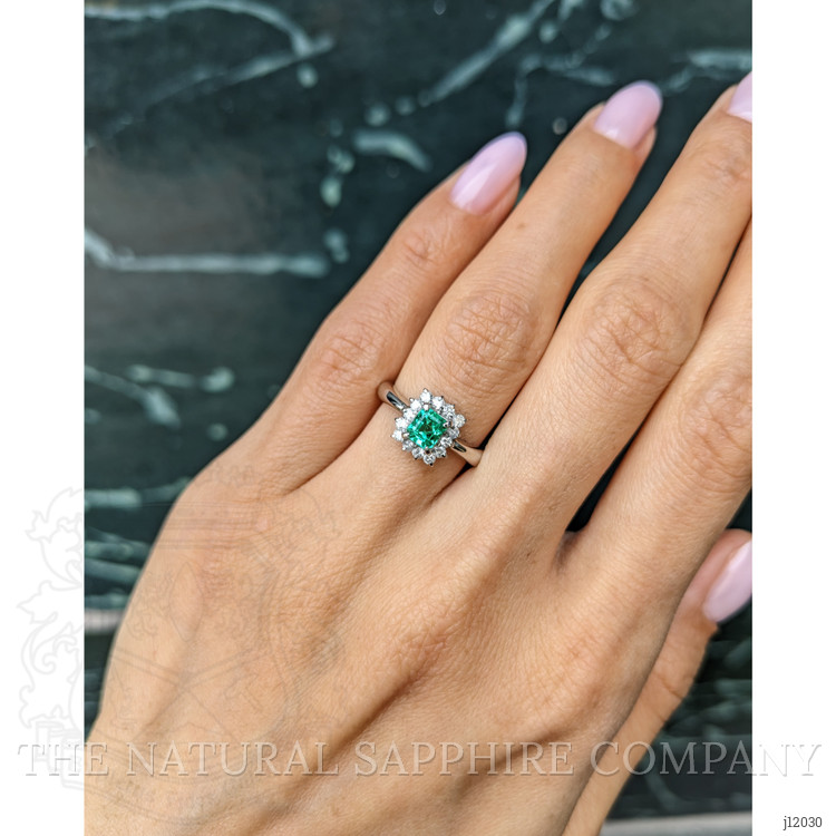 0.45 Ct. Emerald and Natural Diamond Pave Ring, Platinum 950