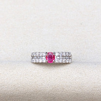 0.43 Ct. Purplish Red Ruby and Natural Diamond Pave Ring, Platinum 950 Life Style