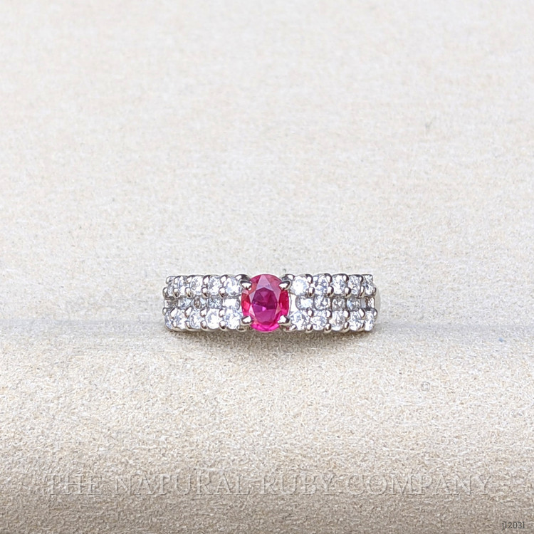 0.43 Ct. Purplish Red Ruby and Natural Diamond Pave Ring, Platinum 950