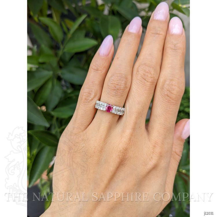 0.43 Ct. Purplish Red Ruby and Natural Diamond Pave Ring, Platinum 950