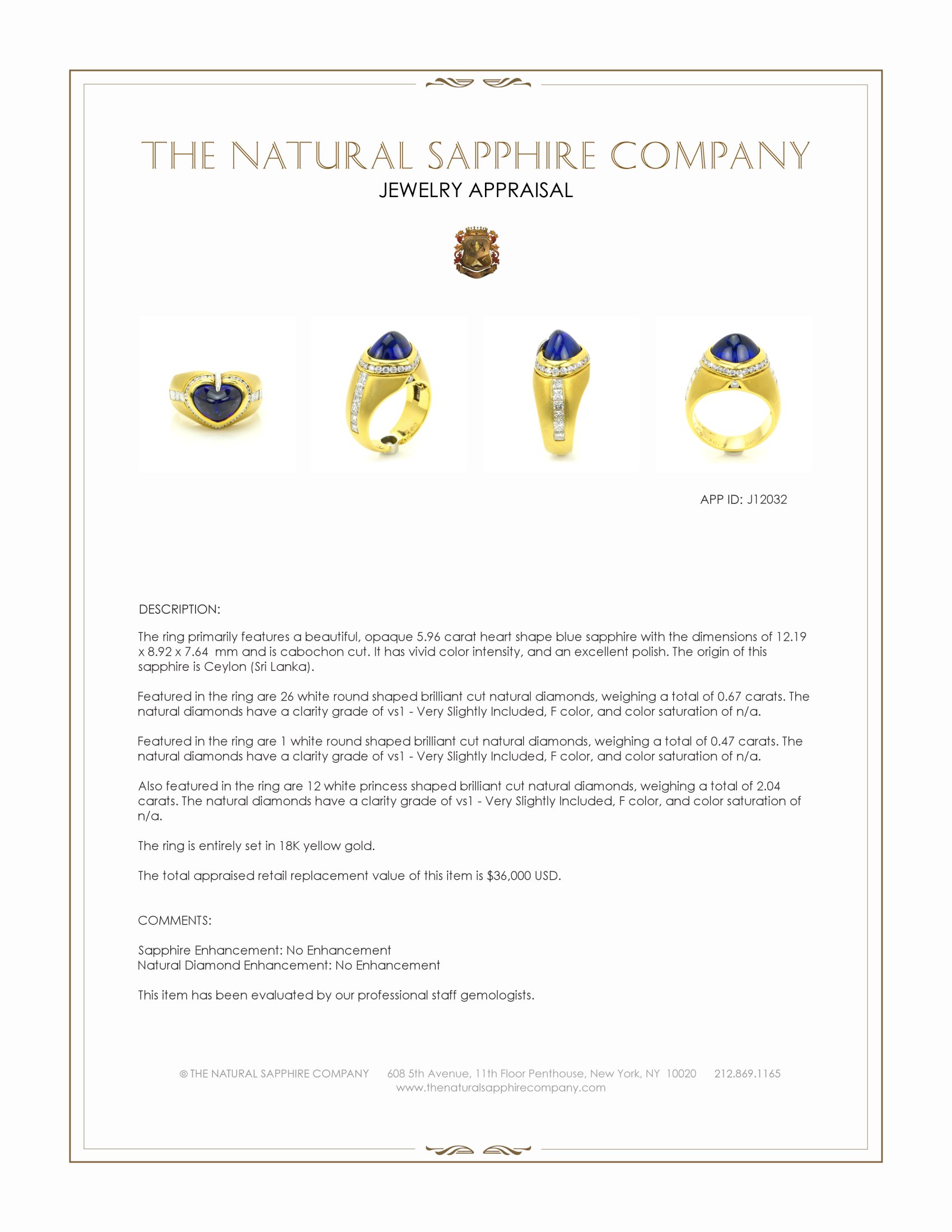 5.96 Ct. Blue Sapphire and Natural Diamond Pave Ring, 18K Yellow Gold