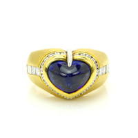 5.96 Ct. Blue Sapphire and Natural Diamond Pave Ring, 18K Yellow Gold Video