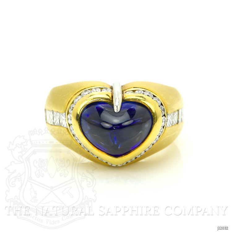 5.96 Ct. Blue Sapphire and Natural Diamond Pave Ring, 18K Yellow Gold
