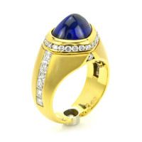 5.96 Ct. Blue Sapphire and Natural Diamond Pave Ring, 18K Yellow Gold Image