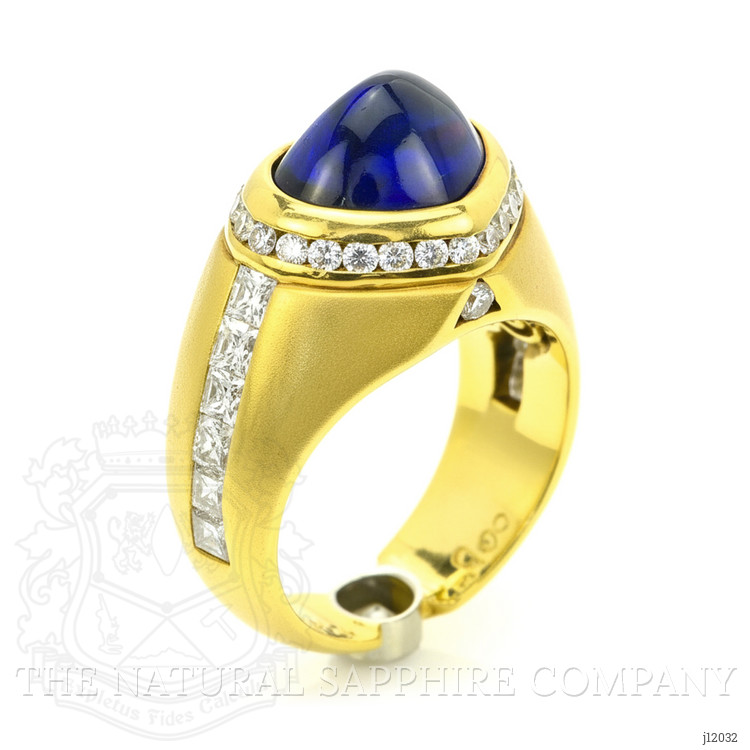 5.96 Ct. Blue Sapphire and Natural Diamond Pave Ring, 18K Yellow Gold