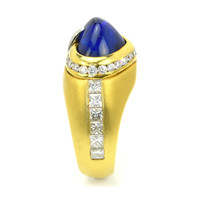 5.96 Ct. Blue Sapphire and Natural Diamond Pave Ring, 18K Yellow Gold Image