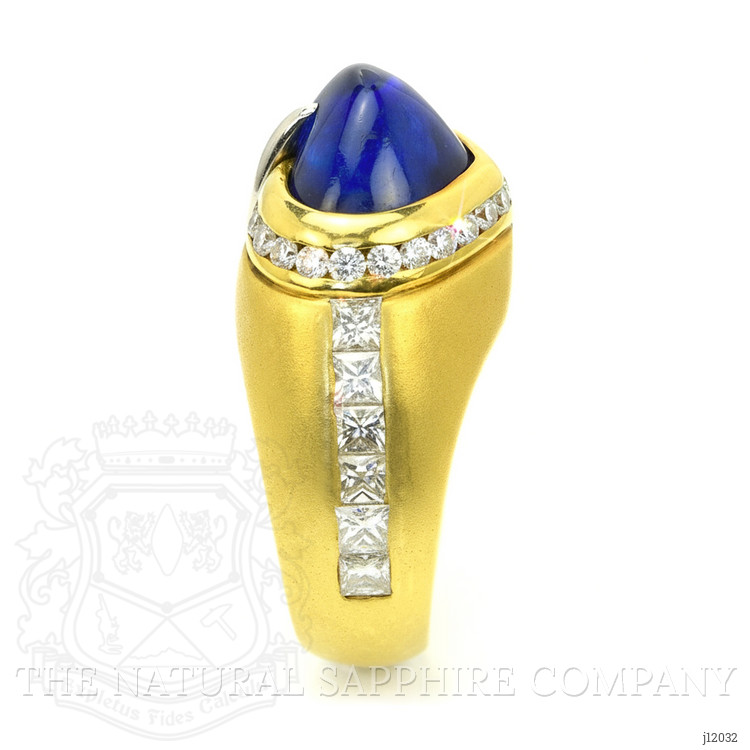 5.96 Ct. Blue Sapphire and Natural Diamond Pave Ring, 18K Yellow Gold