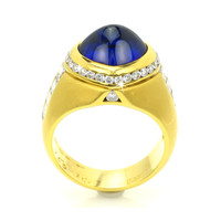 5.96 Ct. Blue Sapphire and Natural Diamond Pave Ring, 18K Yellow Gold Image