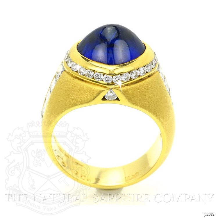 5.96 Ct. Blue Sapphire and Natural Diamond Pave Ring, 18K Yellow Gold