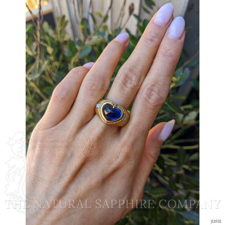 5.96 Ct. Blue Sapphire and Natural Diamond Pave Ring, 18K Yellow Gold