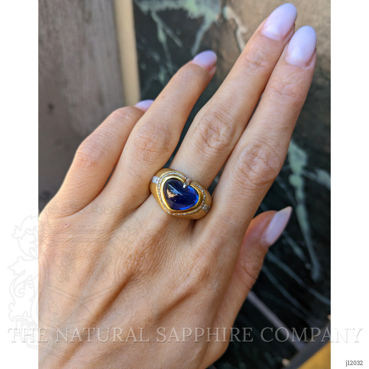 5.96 Ct. Blue Sapphire and Natural Diamond Pave Ring, 18K Yellow Gold