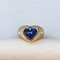 5.96 Ct. Blue Sapphire and Natural Diamond Pave Ring, 18K Yellow Gold Life Style