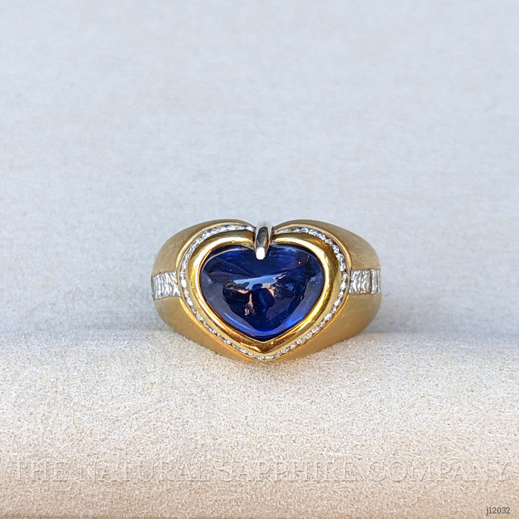 5.96 Ct. Blue Sapphire and Natural Diamond Pave Ring, 18K Yellow Gold