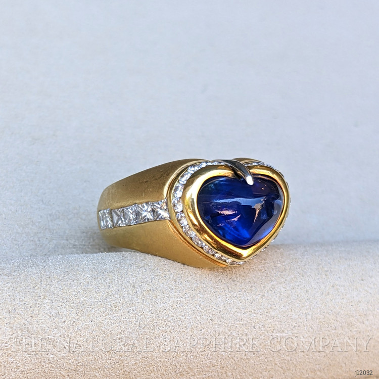 5.96 Ct. Blue Sapphire and Natural Diamond Pave Ring, 18K Yellow Gold