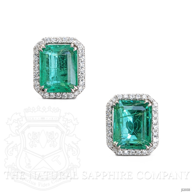 4.47 Ct.Tw. Emerald and Natural Diamond Studs Earrings, 14K White Gold