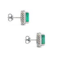 4.47&nbsp;Ct.Tw.Total Carat Weight Emerald and Natural Diamond Studs Earrings, 14K White Gold Image