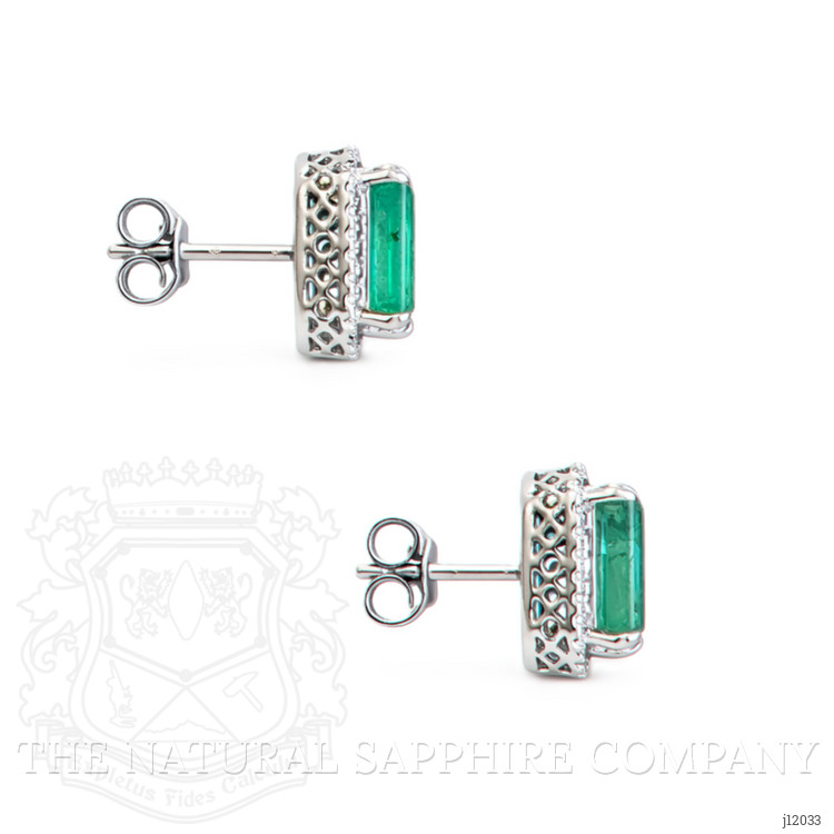 4.47 Ct.Tw. Emerald and Natural Diamond Studs Earrings, 14K White Gold