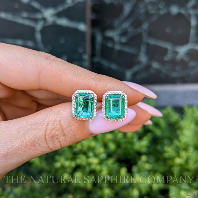 4.47 Ct.Tw. Emerald and Natural Diamond Studs Earrings, 14K White Gold