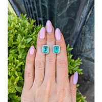 4.47&nbsp;Ct.Tw.Total Carat Weight Emerald and Natural Diamond Studs Earrings, 14K White Gold Life Style