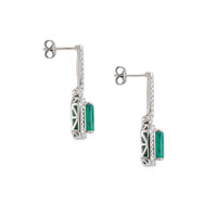 4.43&nbsp;Ct.Tw.Total Carat Weight Emerald and Natural Diamond Pave Earrings, 14K White Gold Image