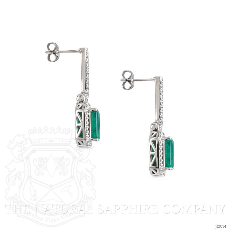 4.43 Ct.Tw. Emerald and Natural Diamond Pave Earrings, 14K White Gold