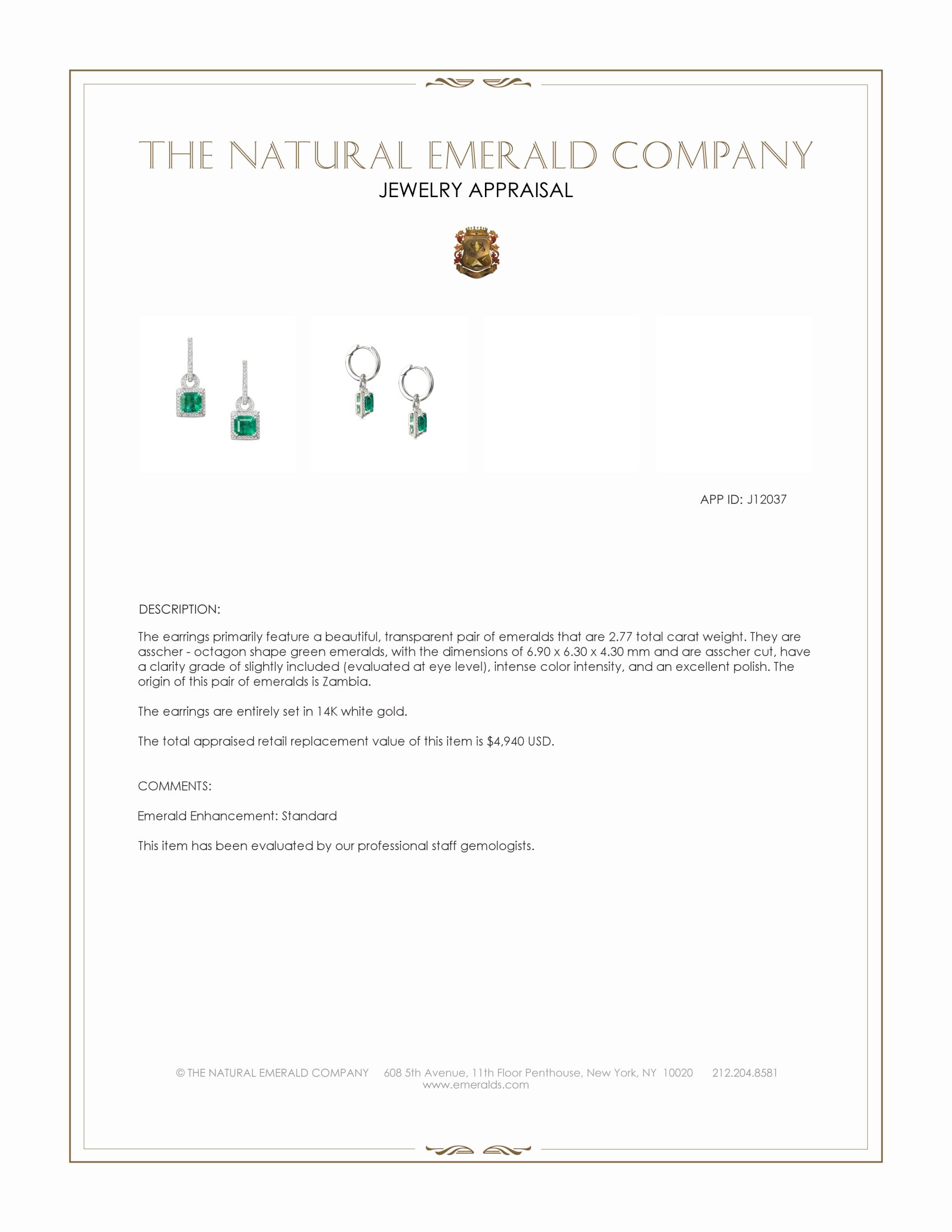 2.77 Ct.Tw. Emerald Pave Earrings, 14K White Gold