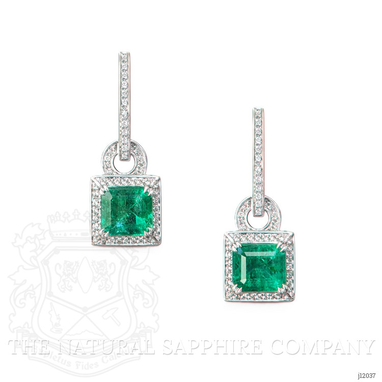2.77 Ct.Tw. Emerald Pave Earrings, 14K White Gold