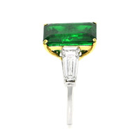 6.72 Ct. Emerald and Natural Diamond Three Stone Ring, 18K White & Yellow Image