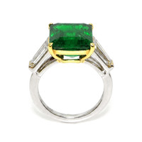 6.72 Ct. Emerald and Natural Diamond Three Stone Ring, 18K White & Yellow Image