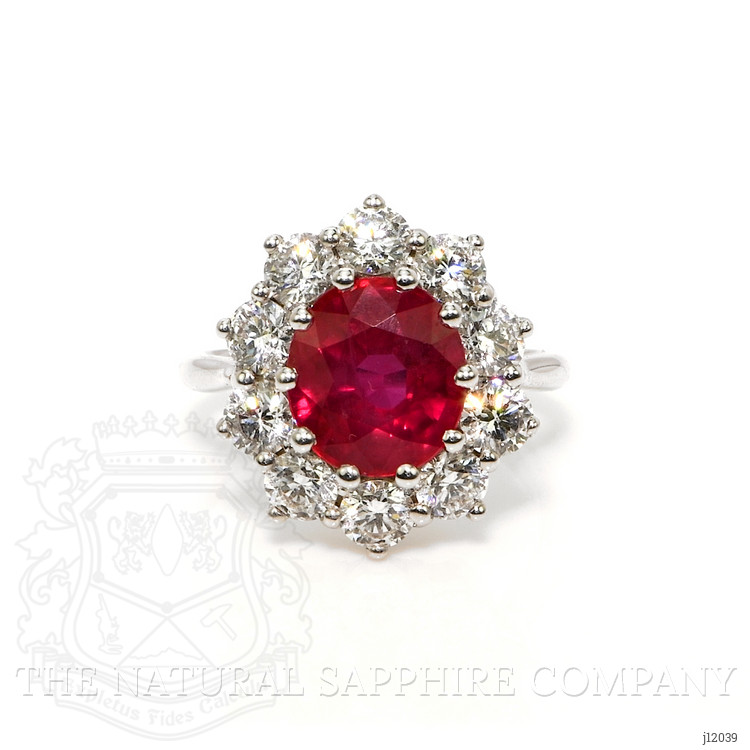 5.04 Ct. Ruby and Natural Diamond Pave Ring, 18K White Gold