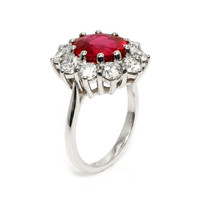 5.04 Ct. Ruby and Natural Diamond Pave Ring, 18K White Gold Image