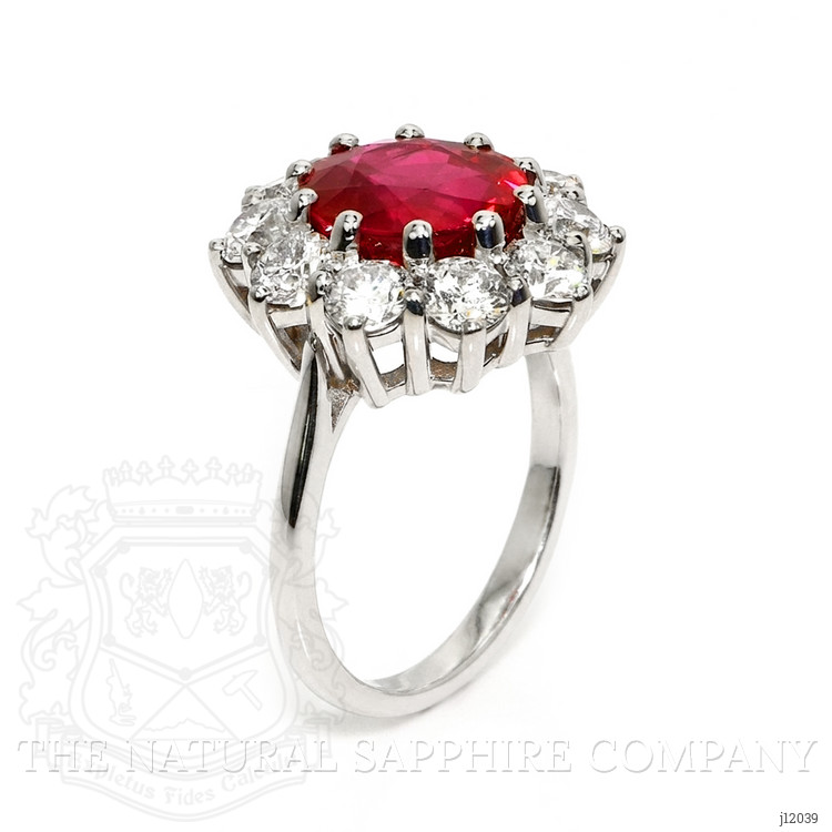 5.04 Ct. Ruby and Natural Diamond Pave Ring, 18K White Gold