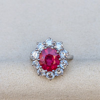 5.04 Ct. Ruby and Natural Diamond Pave Ring, 18K White Gold Life Style