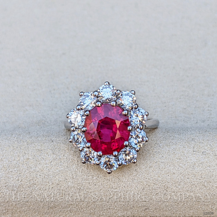 5.04 Ct. Ruby and Natural Diamond Pave Ring, 18K White Gold