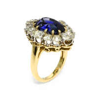 10.04 Ct. Blue Sapphire and Natural Diamond Antique Style Ring, 14K Yellow & White Image