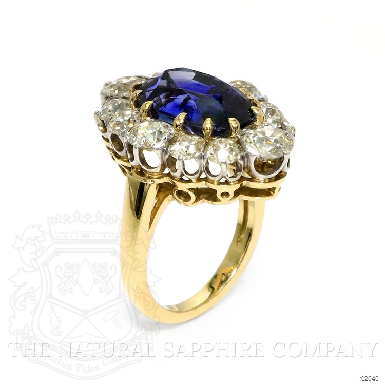 10.04 Ct. Blue Sapphire and Natural Diamond Antique Style Ring, 14K Yellow & White