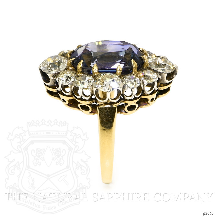 10.04 Ct. Blue Sapphire and Natural Diamond Antique Style Ring, 14K Yellow & White