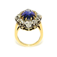 10.04 Ct. Blue Sapphire and Natural Diamond Antique Style Ring, 14K Yellow & White Image