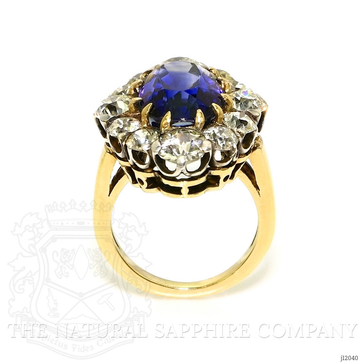10.04 Ct. Blue Sapphire and Natural Diamond Antique Style Ring, 14K Yellow & White