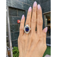 10.04 Ct. Blue Sapphire and Natural Diamond Antique Style Ring, 14K Yellow & White Life Style