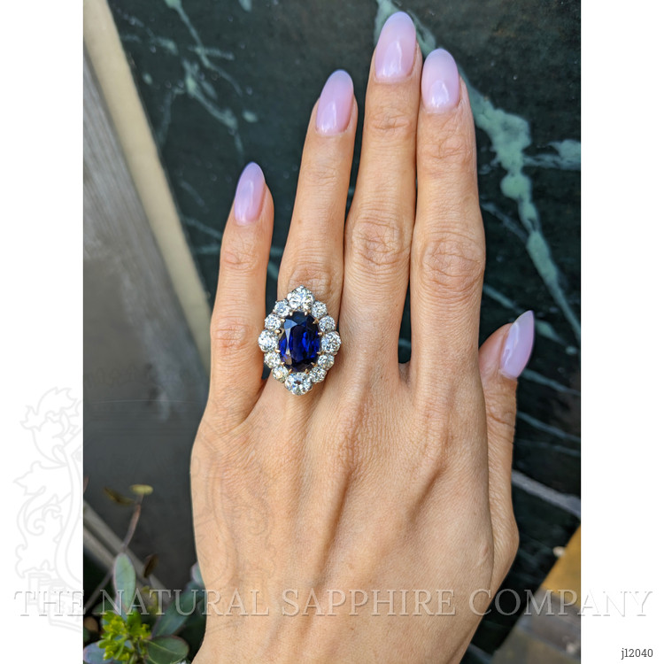 10.04 Ct. Blue Sapphire and Natural Diamond Antique Style Ring, 14K Yellow & White