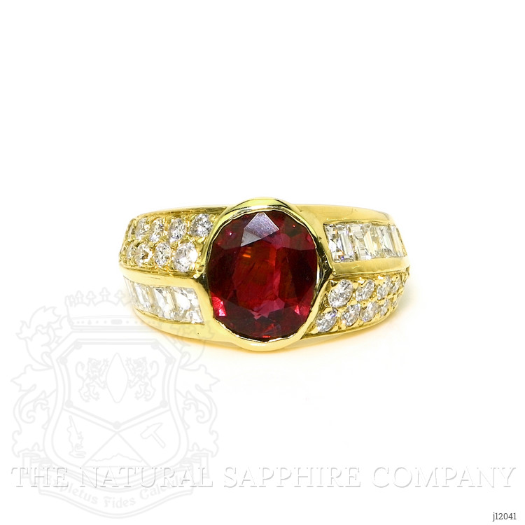 3.47 Ct. Ruby and Natural Diamond Antique Style Ring, 18K Yellow Gold