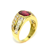 3.47 Ct. Ruby and Natural Diamond Antique Style Ring, 18K Yellow Gold Image