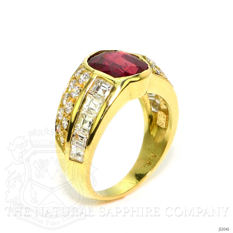 3.47 Ct. Ruby and Natural Diamond Antique Style Ring, 18K Yellow Gold
