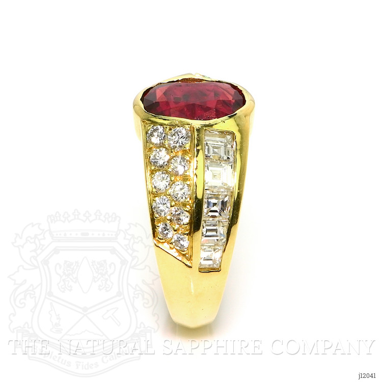 3.47 Ct. Ruby and Natural Diamond Antique Style Ring, 18K Yellow Gold