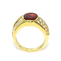 3.47 Ct. Ruby and Natural Diamond Antique Style Ring, 18K Yellow Gold Image