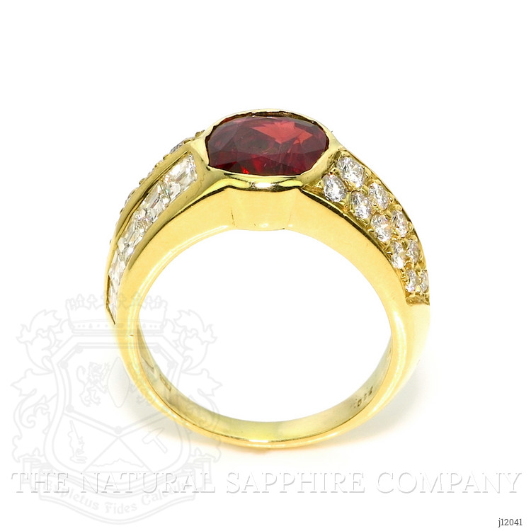 3.47 Ct. Ruby and Natural Diamond Antique Style Ring, 18K Yellow Gold