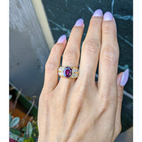 3.47 Ct. Ruby and Natural Diamond Antique Style Ring, 18K Yellow Gold Life Style