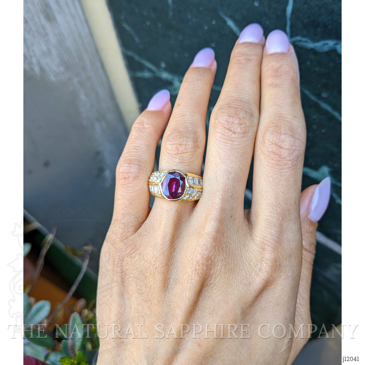 3.47 Ct. Ruby and Natural Diamond Antique Style Ring, 18K Yellow Gold
